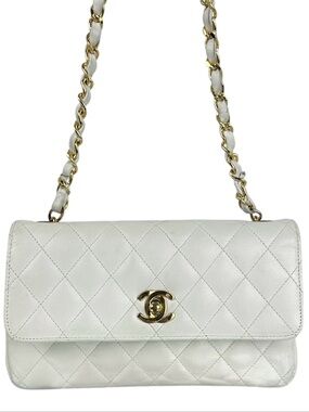 Chanel Vintage Mini Flap Bag White Lambskin Quilted Crossbody 24KT Classic CC